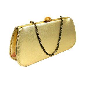 Gold Lame Evening Bag Clutch Purse Handbag  Optional Chain Vintage 1950s